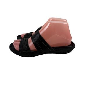 Merrell Piccolo Slide Sandals Black Leather Double Straps Flat Comfort Womens 7